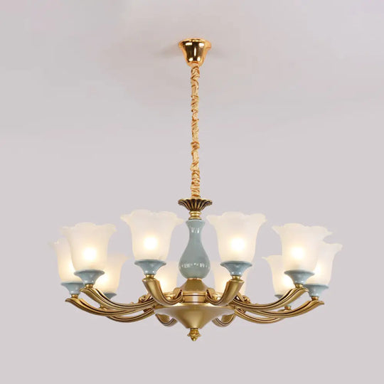 Flared Blue Frosted Glass Chandelier Pendant Light For Living Room With Ruffled Edge 10 /