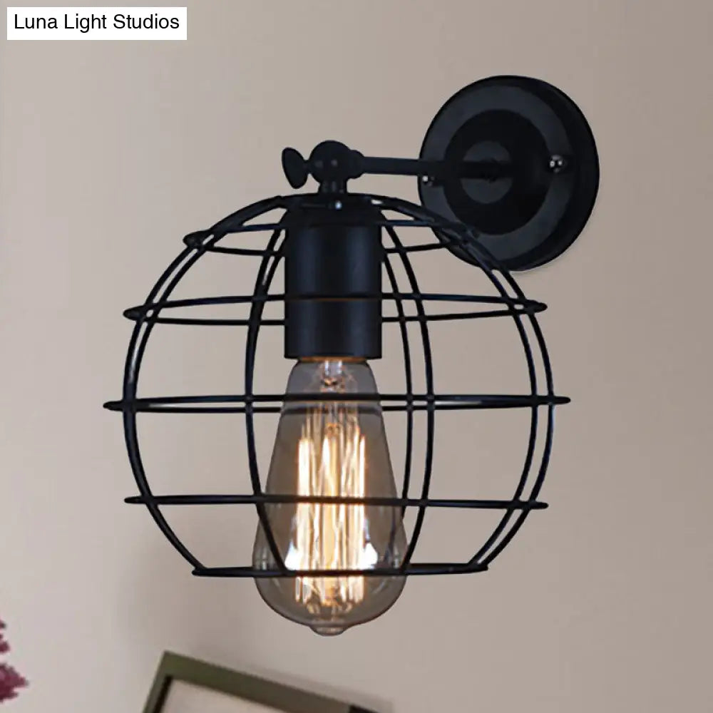 Flared Cage Wall Sconce - Industrial Style Metal 1 Head Rotatable Mount Light