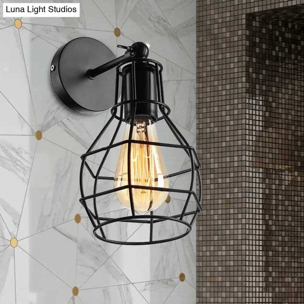 Flared Cage Wall Sconce - Industrial Style Metal 1 Head Rotatable Mount Light