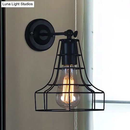 Flared Cage Wall Sconce - Industrial Style Metal 1 Head Rotatable Mount Light