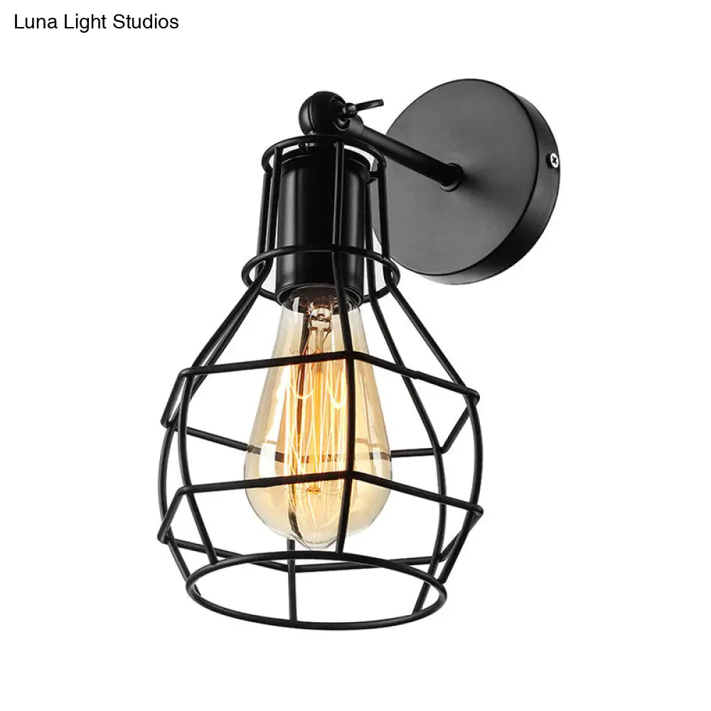 Flared Cage Wall Sconce - Industrial Style Metal 1 Head Rotatable Mount Light