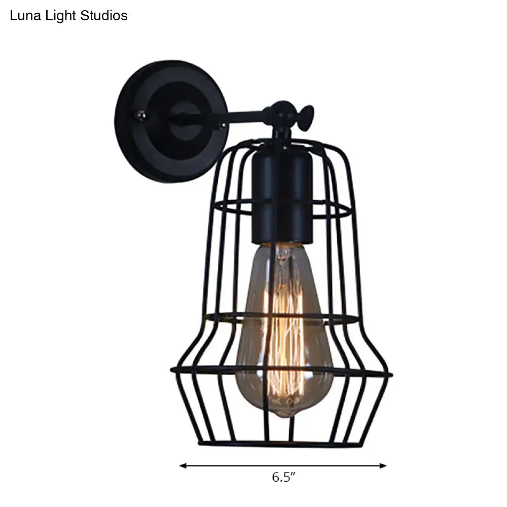 Flared Cage Wall Sconce - Industrial Style Metal 1 Head Rotatable Mount Light