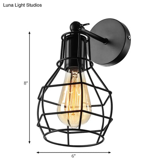 Flared Cage Wall Sconce - Industrial Style Metal 1 Head Rotatable Mount Light