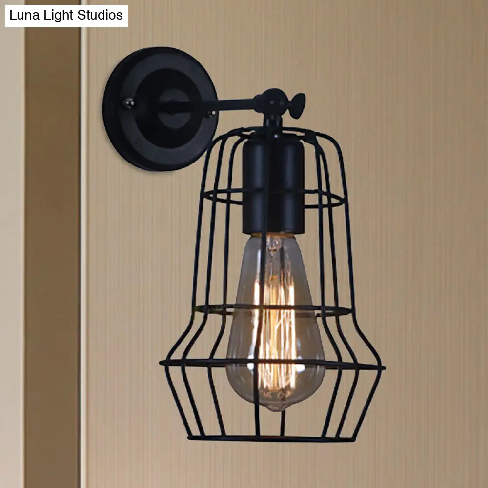 Flared Cage Wall Sconce - Industrial Style Metal 1 Head Rotatable Mount Light