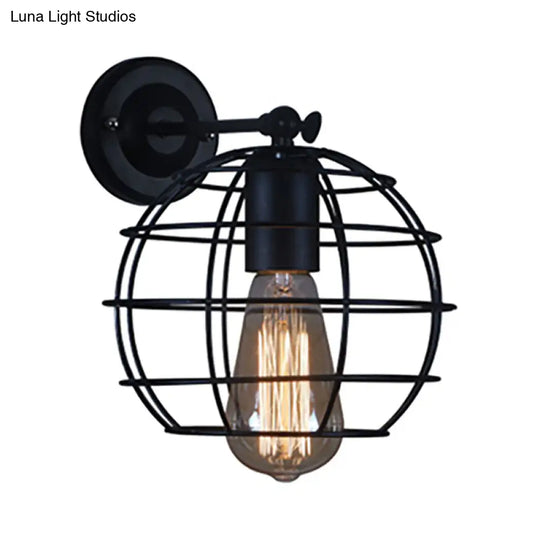 Flared Cage Wall Sconce - Industrial Style Metal 1 Head Rotatable Mount Light