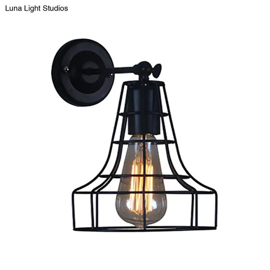 Flared Cage Wall Sconce - Industrial Style Metal 1 Head Rotatable Mount Light