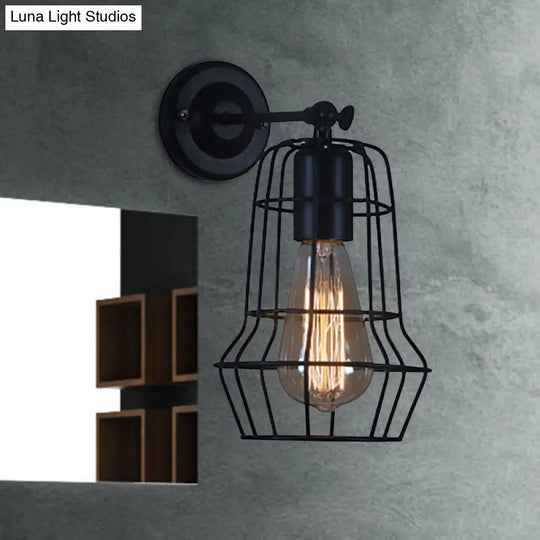 Flared Cage Wall Sconce - Industrial Style Metal 1 Head Rotatable Mount Light