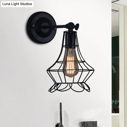 Flared Cage Wall Sconce - Industrial Style Metal 1 Head Rotatable Mount Light