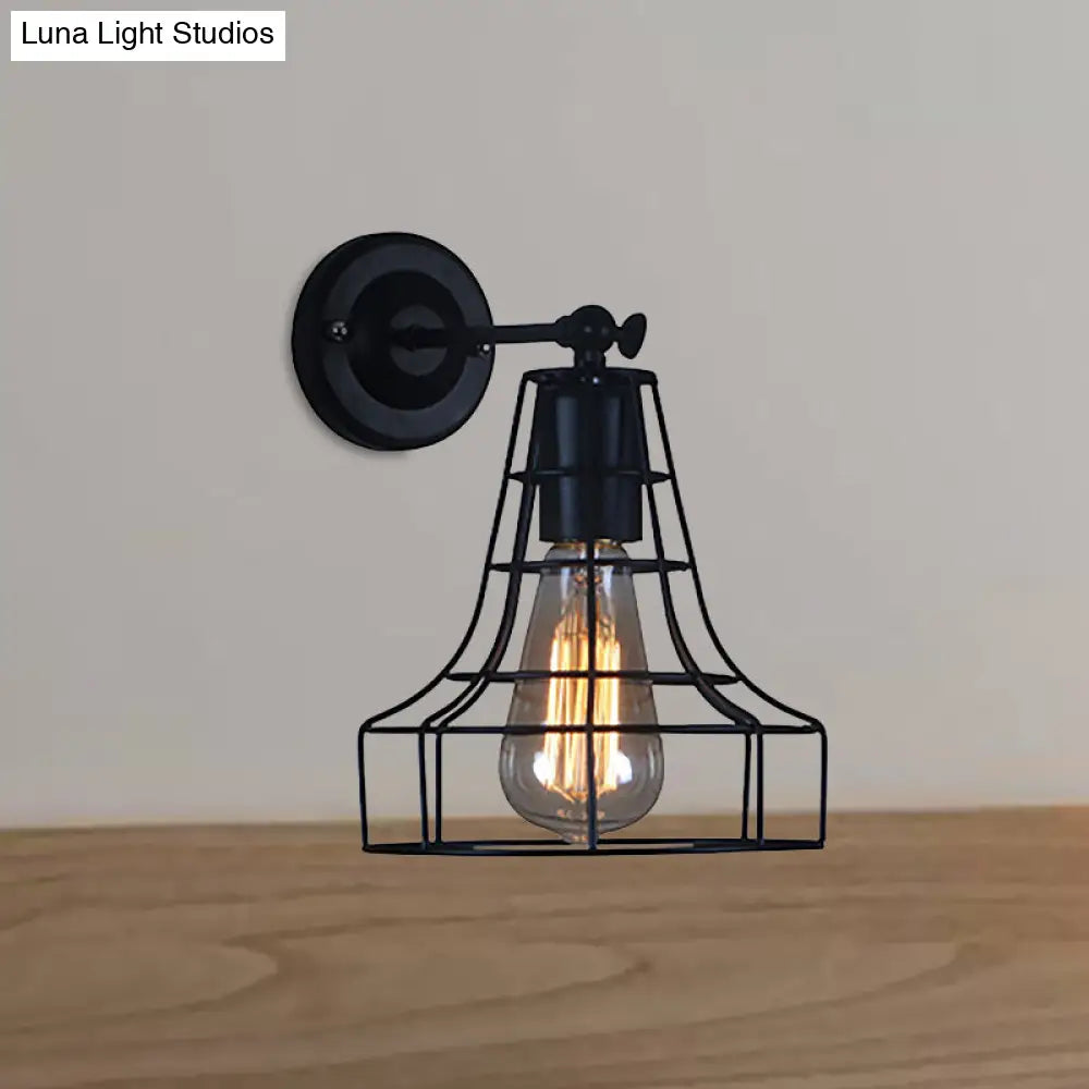 Flared Cage Wall Sconce - Industrial Style Metal 1 Head Rotatable Mount Light