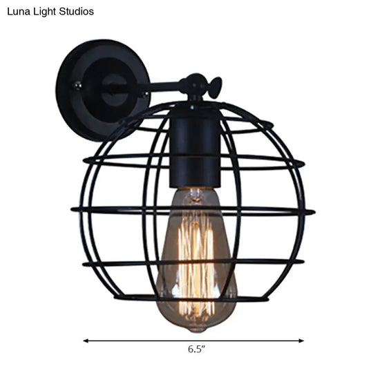 Flared Cage Wall Sconce - Industrial Style Metal 1 Head Rotatable Mount Light