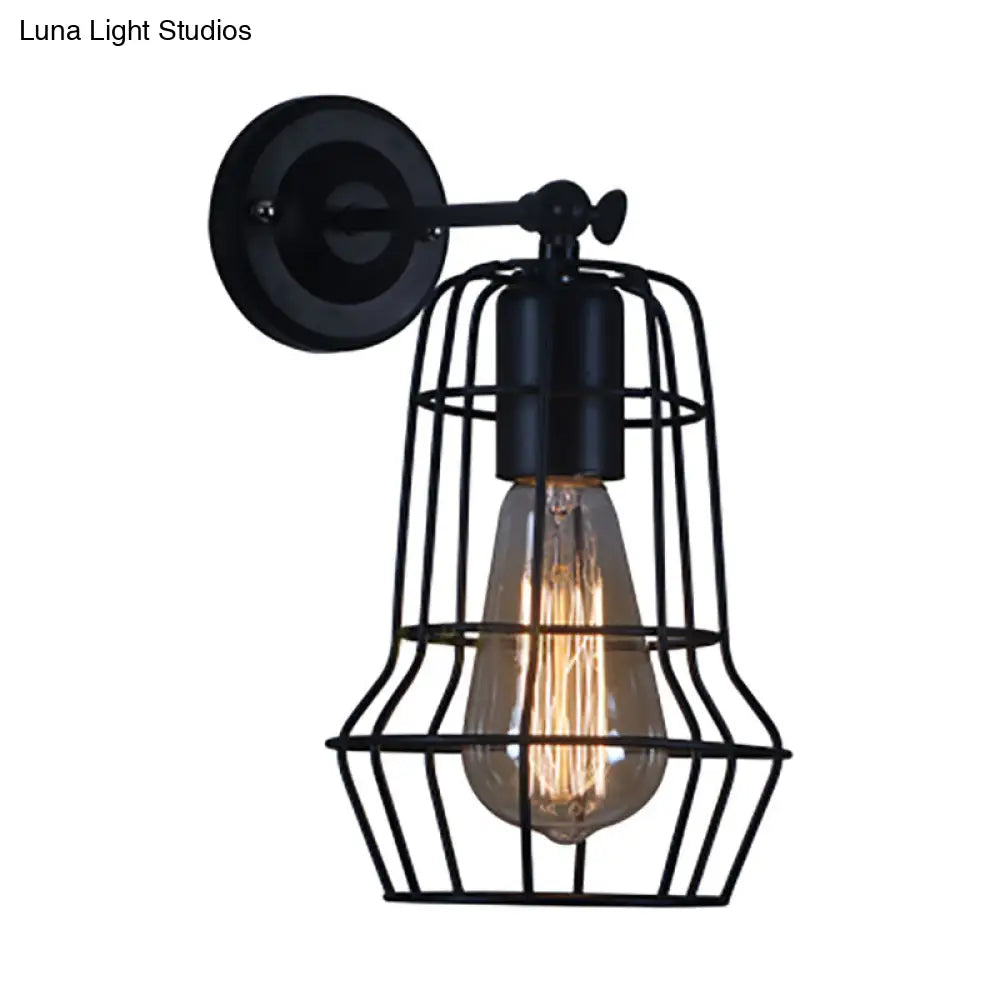 Flared Cage Wall Sconce - Industrial Style Metal 1 Head Rotatable Mount Light