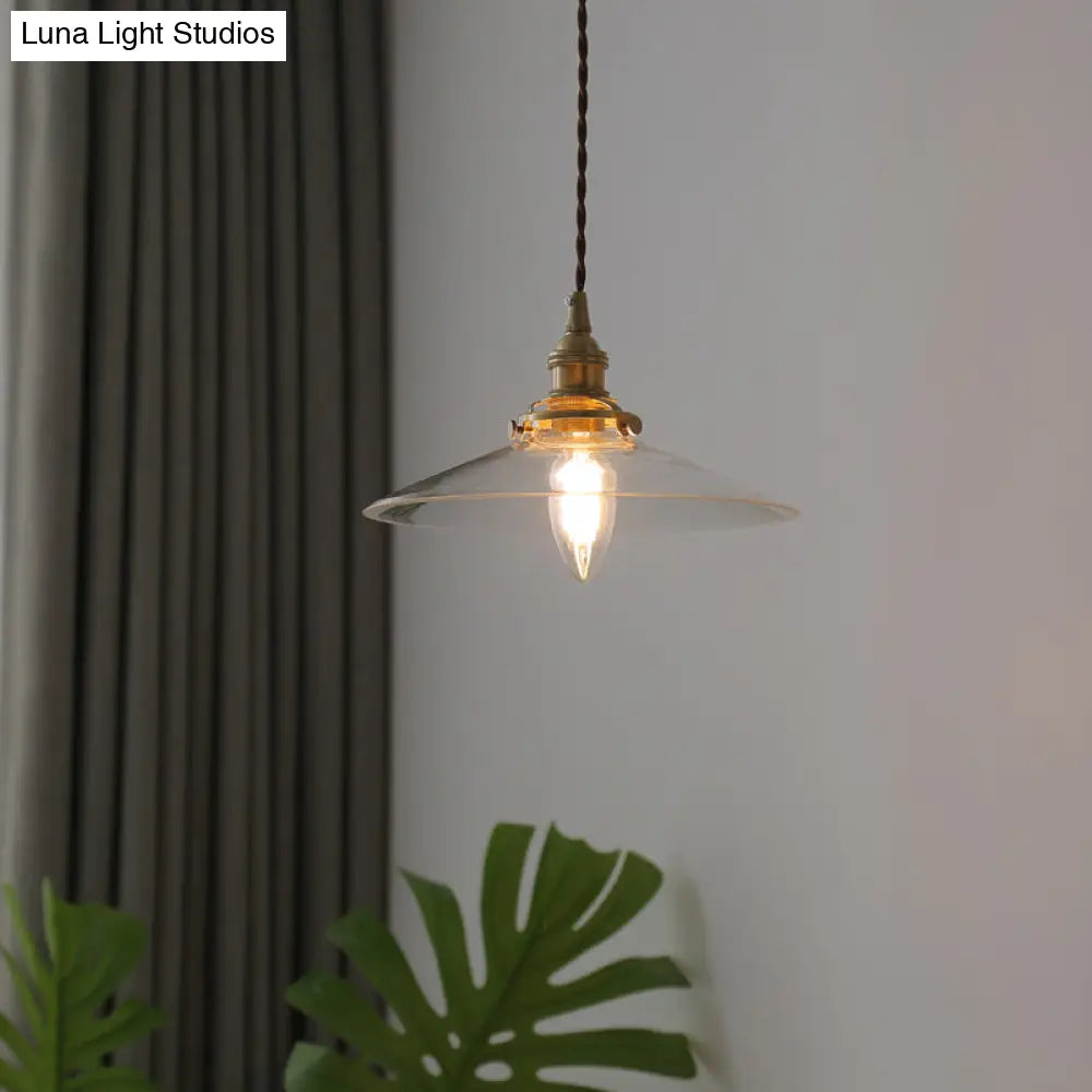 Flared Glass Pendant Ceiling Light For Dining Room - Industrial Single Hanging Design