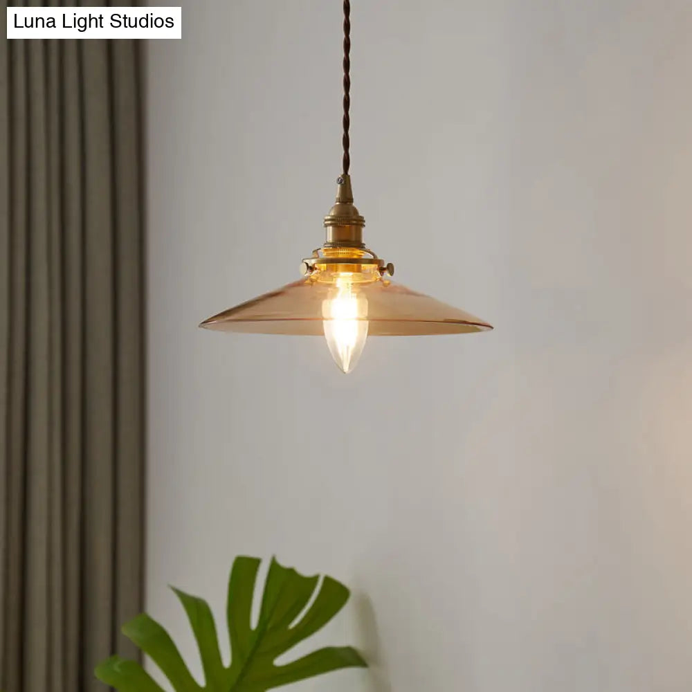 Flared Glass Industrial Pendant Light - Ideal For Dining Room Decoration Amber