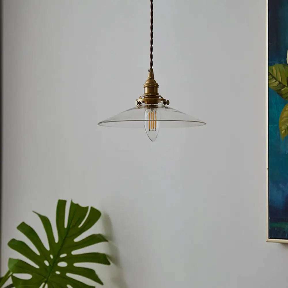 Flared Glass Pendant Ceiling Light For Dining Room - Industrial Single Hanging Design Clear