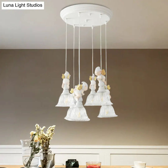 Flared Glass Shade Multi-Light Pendant With Butterfly Fairy Decor For Kids Room