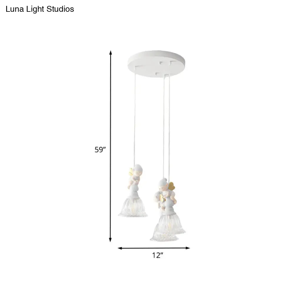 Flared Glass Shade Multi-Light Pendant With Butterfly Fairy Decor For Kids Room