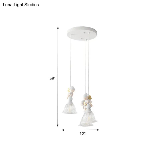 Flared Glass Shade Multi-Light Pendant With Butterfly Fairy Decor For Kids Room