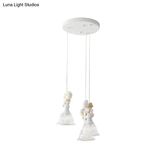 Flared Glass Shade Multi-Light Pendant With Butterfly Fairy Decor For Kids Room