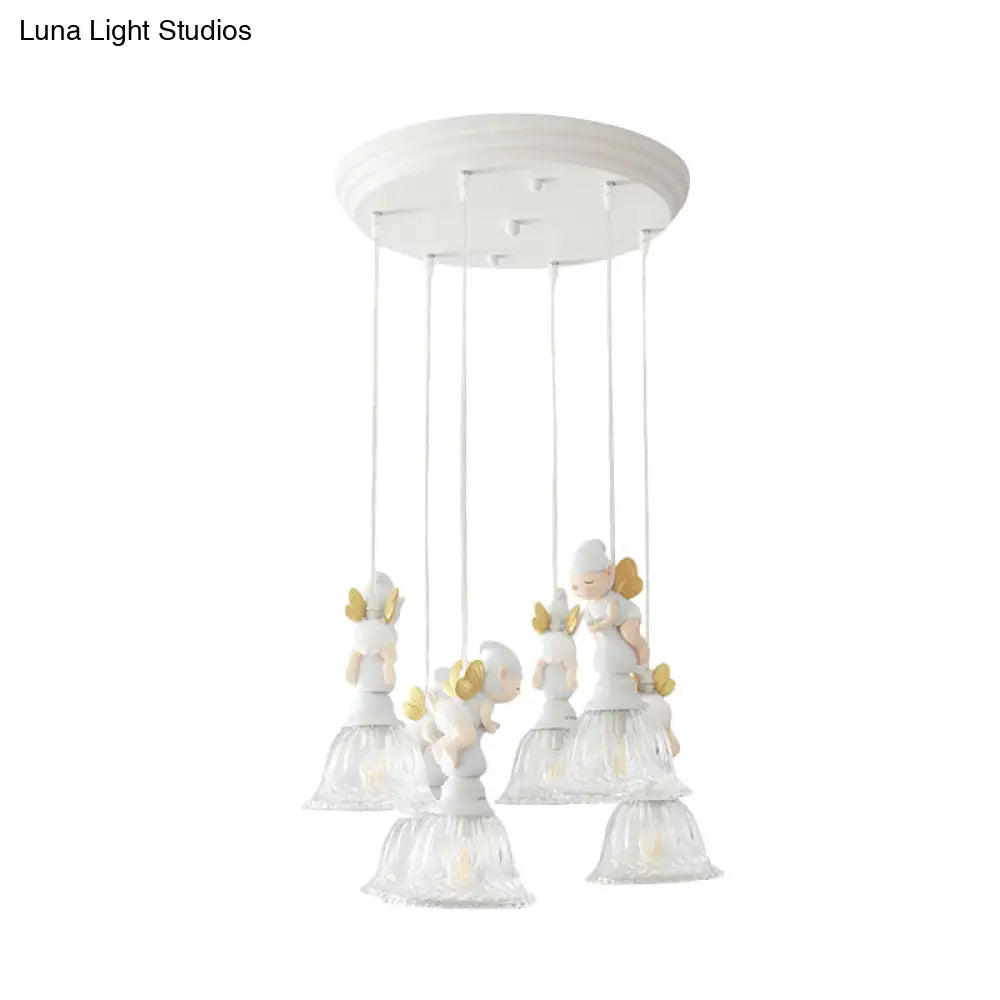 Flared Glass Shade Multi-Light Pendant With Butterfly Fairy Decor For Kids Room