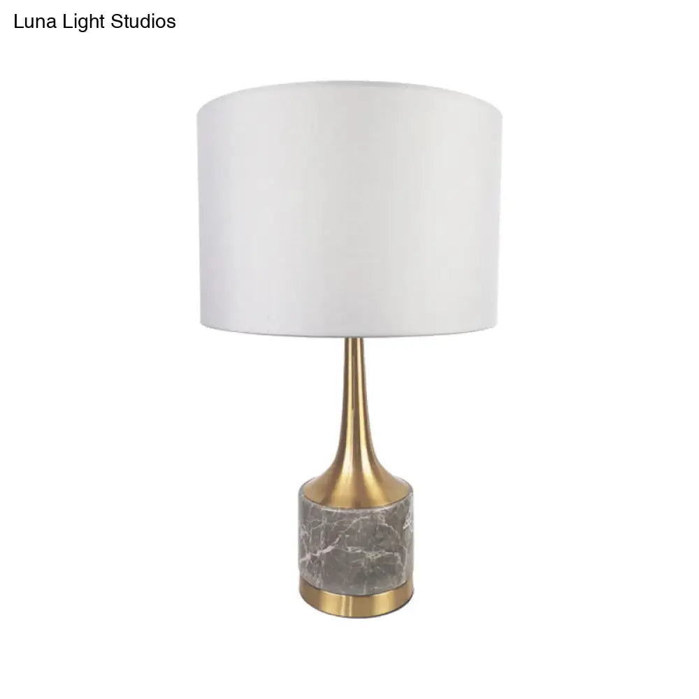 Flared Gold Night Lamp: Modern Antiqued 1-Light Table Light With Marble Base And Fabric Shade