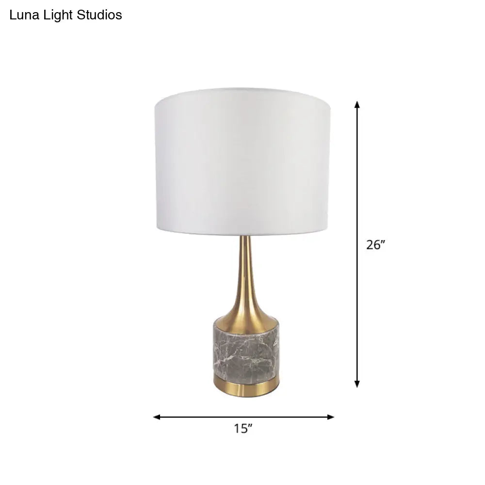 Flared Gold Night Lamp: Modern Antiqued 1-Light Table Light With Marble Base And Fabric Shade