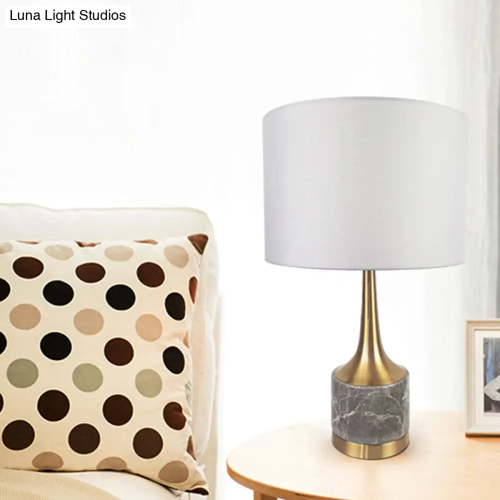 Flared Gold Night Lamp: Modern Antiqued 1-Light Table Light With Marble Base And Fabric Shade