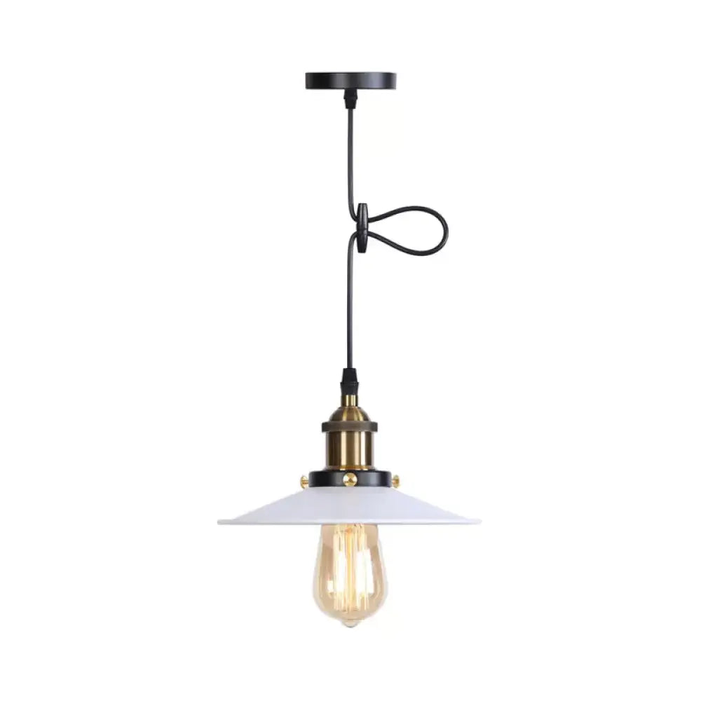Flared Hanging Light Fixture - 1 Head Iron Ceiling Lamp In White/Chrome Warehouse Design White
