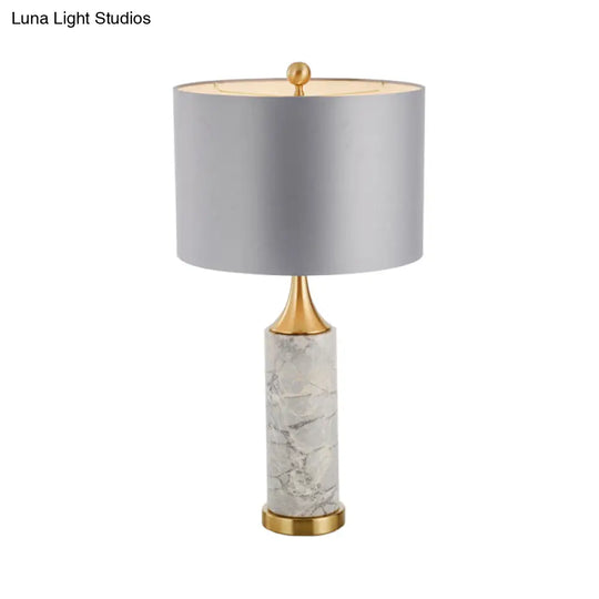 Flared Nordic Marble Trumpet Nightstand Lamp - Antiqued Gold & Fabric Shade
(Note: The Product Title