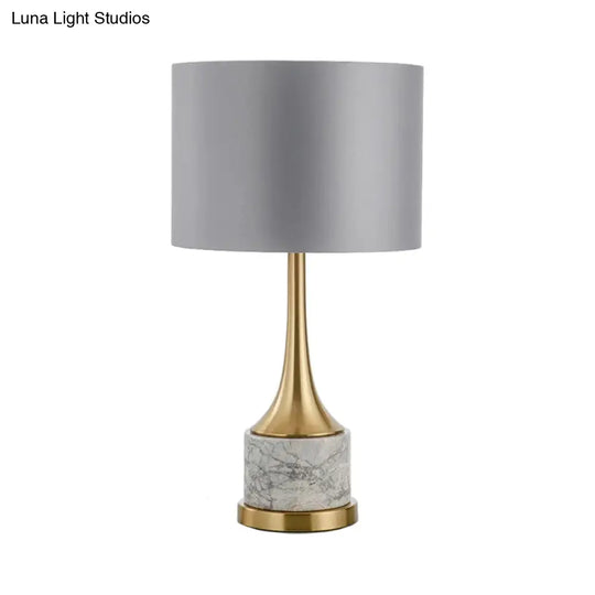 Flared Nordic Marble Trumpet Nightstand Lamp - Antiqued Gold & Fabric Shade
(Note: The Product Title