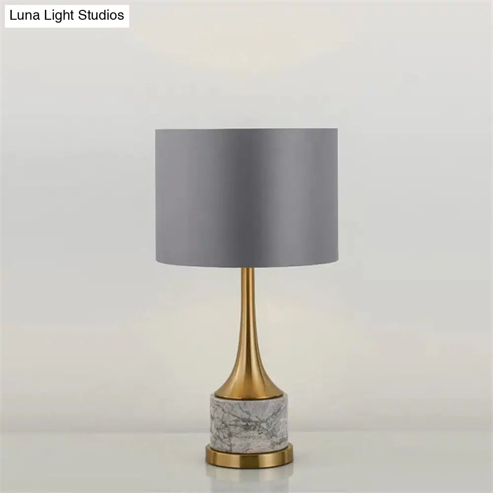 Flared Nordic Marble Trumpet Nightstand Lamp - Antiqued Gold & Fabric Shade
(Note: The Product Title