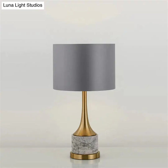 Flared Nordic Marble Trumpet Nightstand Lamp - Antiqued Gold & Fabric Shade
(Note: The Product Title