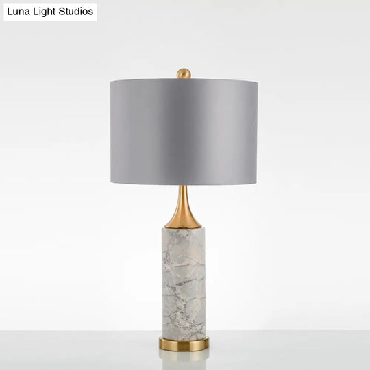 Flared Nordic Marble Trumpet Nightstand Lamp - Antiqued Gold & Fabric Shade
(Note: The Product Title