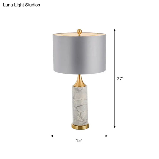 Flared Nordic Marble Trumpet Nightstand Lamp - Antiqued Gold & Fabric Shade
(Note: The Product Title