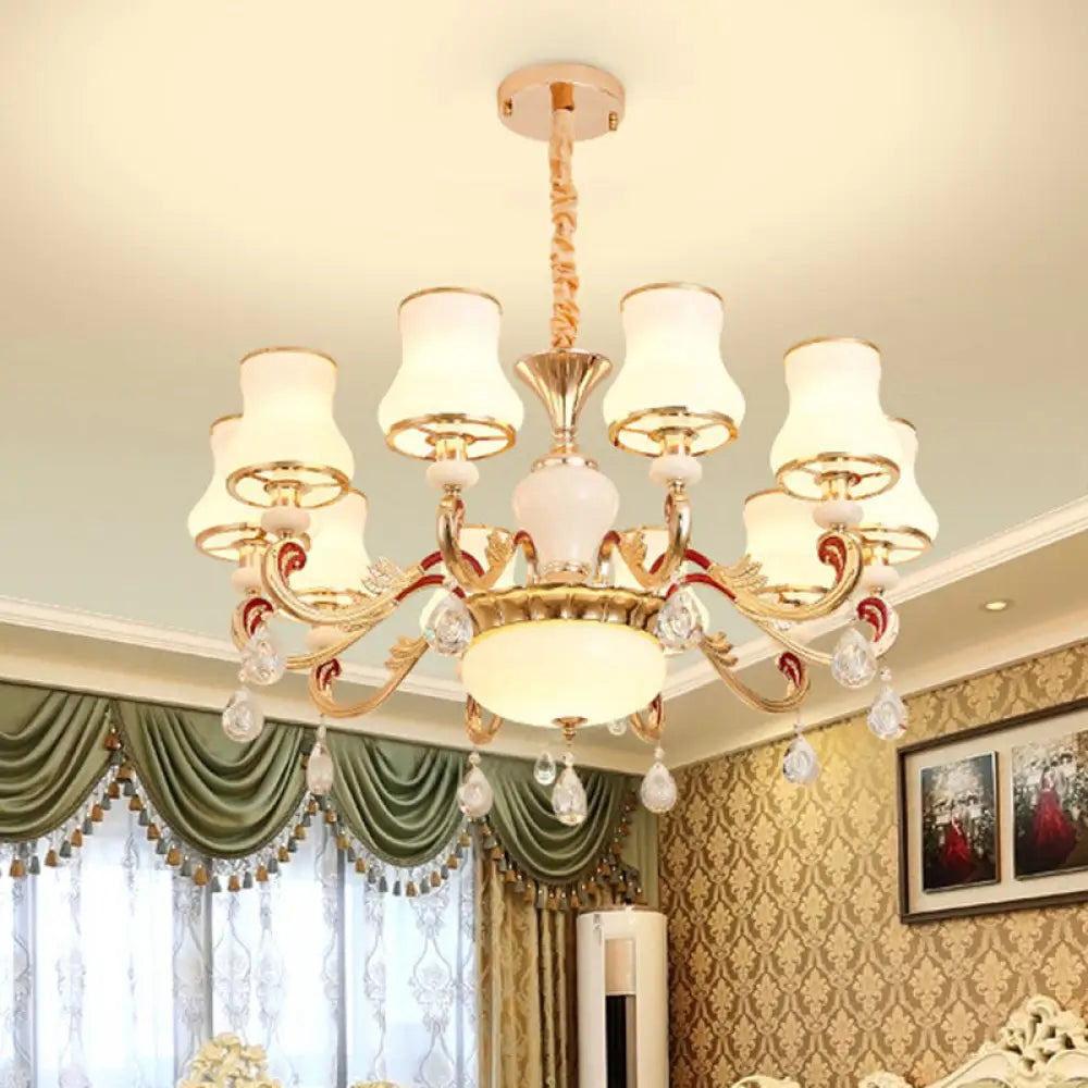 Flared Opal Frosted Glass Chandelier Pendant In Gold - Simplicity Meets Elegance 10 /