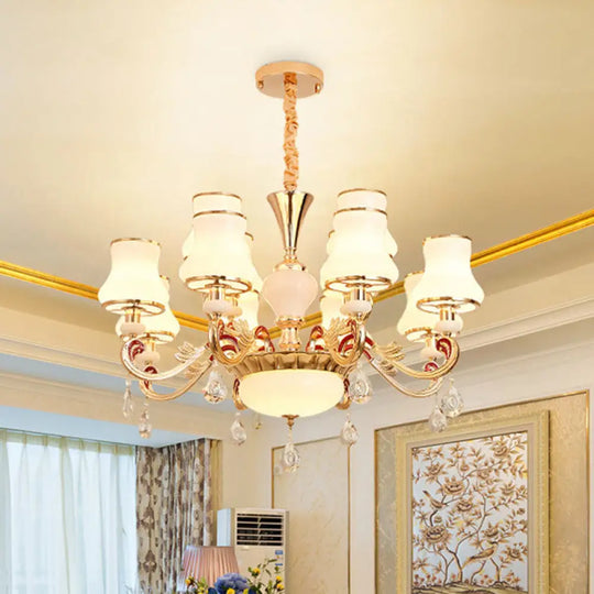 Flared Opal Frosted Glass Chandelier Pendant In Gold - Simplicity Meets Elegance 12 /