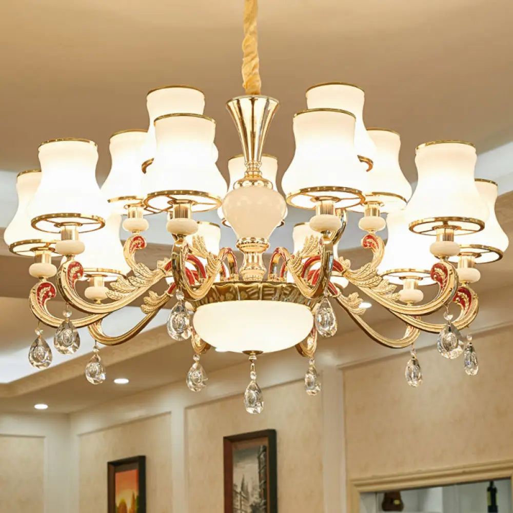 Flared Opal Frosted Glass Chandelier Pendant In Gold - Simplicity Meets Elegance 15 /