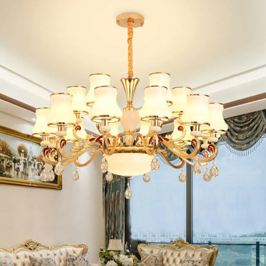 Flared Opal Frosted Glass Chandelier Pendant In Gold - Simplicity Meets Elegance 18 /