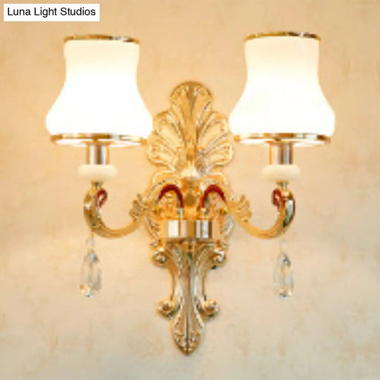 Opal Frosted Glass Gold Chandelier Pendant For Living Room - Simplicity Flared Drop Light 2 /