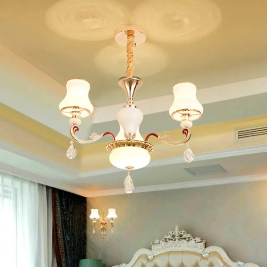 Flared Opal Frosted Glass Chandelier Pendant In Gold - Simplicity Meets Elegance 3 /