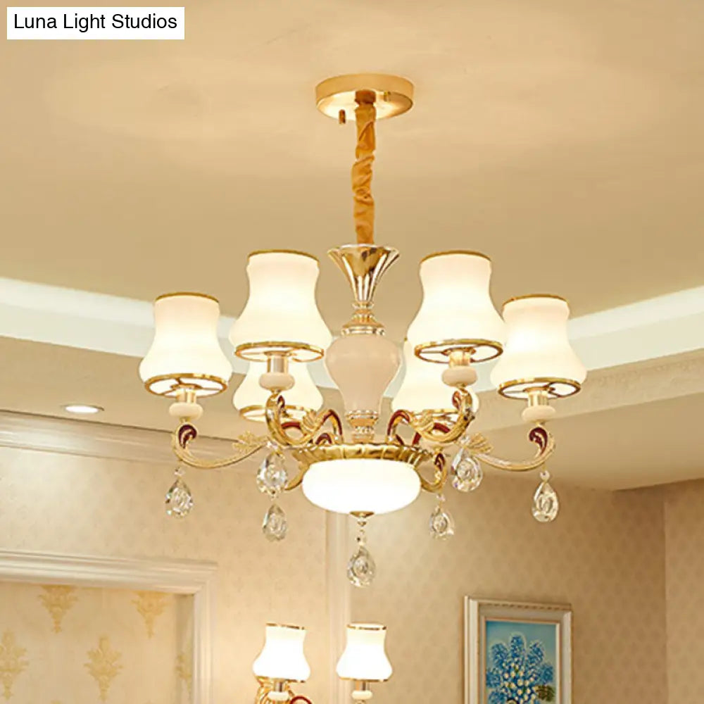 Opal Frosted Glass Gold Chandelier Pendant For Living Room - Simplicity Flared Drop Light 6 /