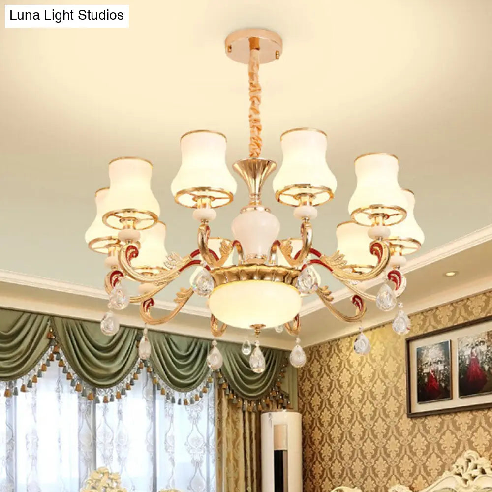 Opal Frosted Glass Gold Chandelier Pendant For Living Room - Simplicity Flared Drop Light 10 /