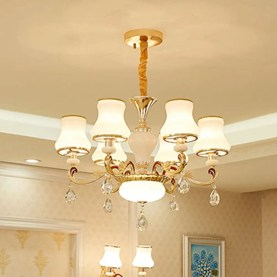 Flared Opal Frosted Glass Chandelier Pendant In Gold - Simplicity Meets Elegance 6 /