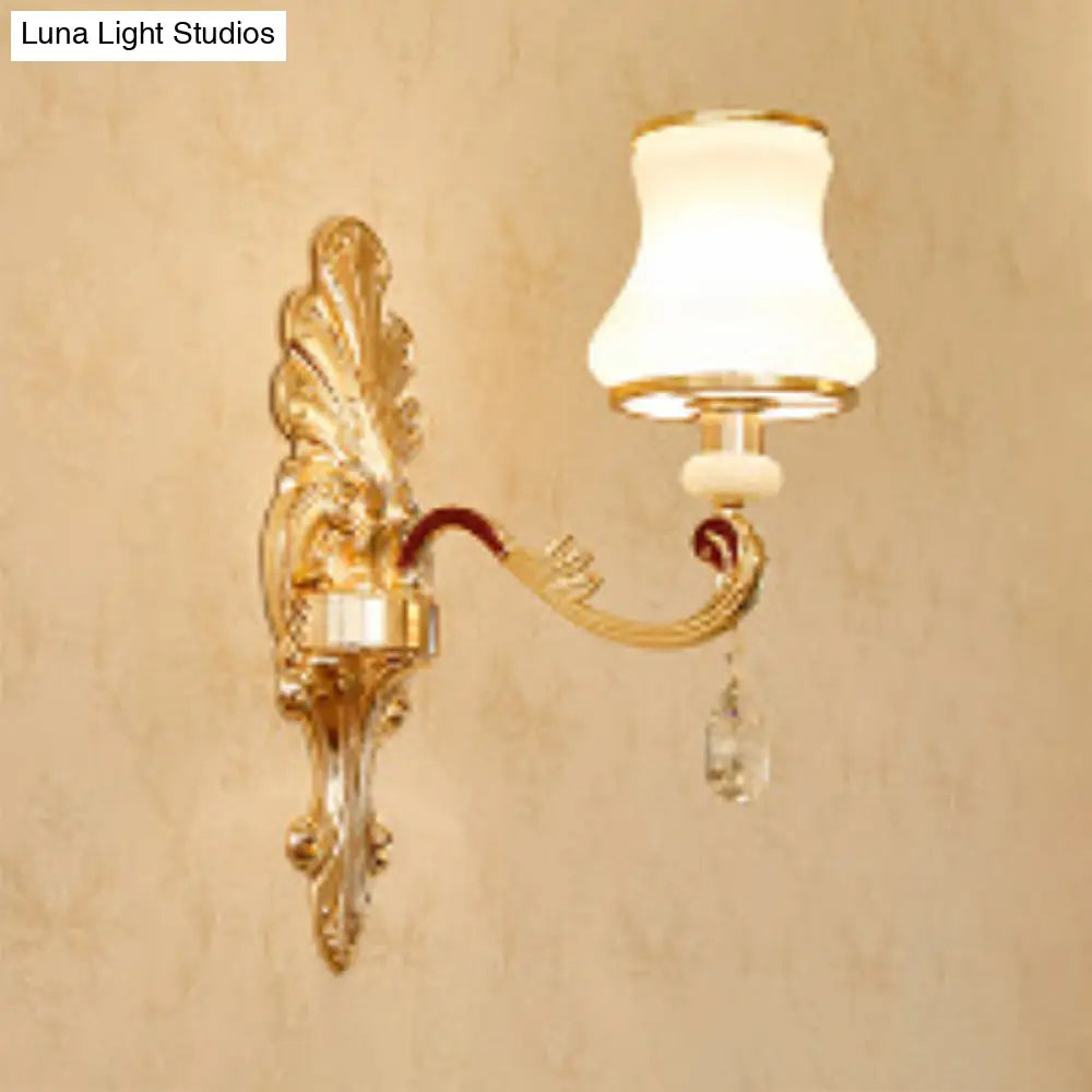 Opal Frosted Glass Gold Chandelier Pendant For Living Room - Simplicity Flared Drop Light 1 /