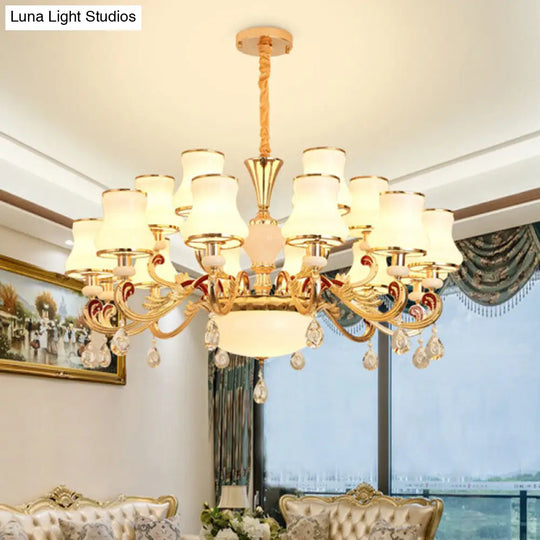 Opal Frosted Glass Gold Chandelier Pendant For Living Room - Simplicity Flared Drop Light 18 /