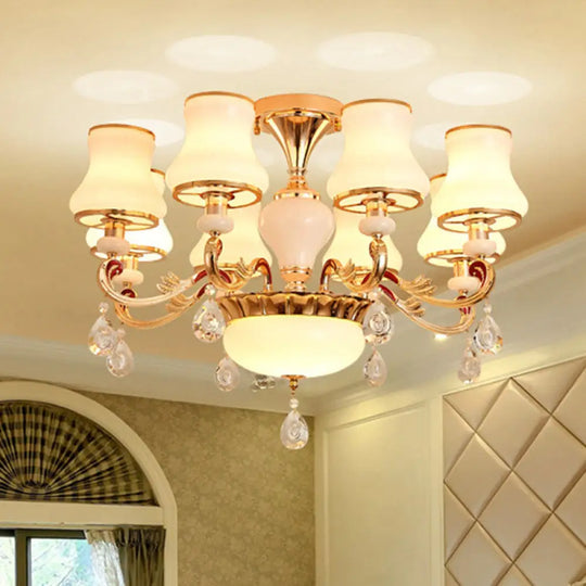 Flared Opal Frosted Glass Chandelier Pendant In Gold - Simplicity Meets Elegance 8 /