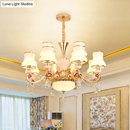 Opal Frosted Glass Gold Chandelier Pendant For Living Room - Simplicity Flared Drop Light 12 /