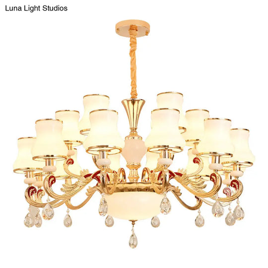 Flared Opal Frosted Glass Chandelier Pendant In Gold - Simplicity Meets Elegance