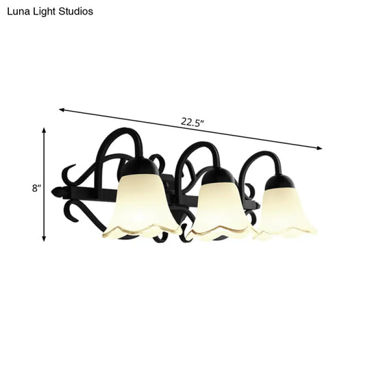 Flared Sconce Lamp - 2/3 Lights White Glass Wall Mounted Light Black Bathroom