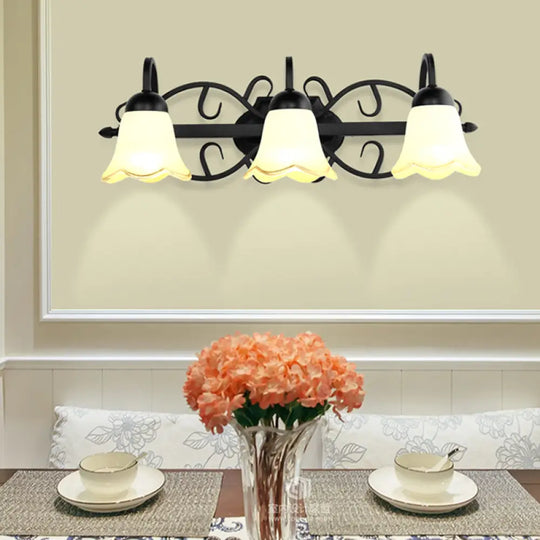 Flared Sconce Lamp - 2/3 Lights White Glass Wall Mounted Light Black Bathroom 3 /