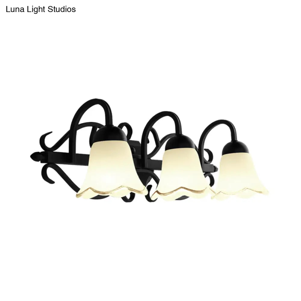 Flared Sconce Lamp - 2/3 Lights White Glass Wall Mounted Light Black Bathroom